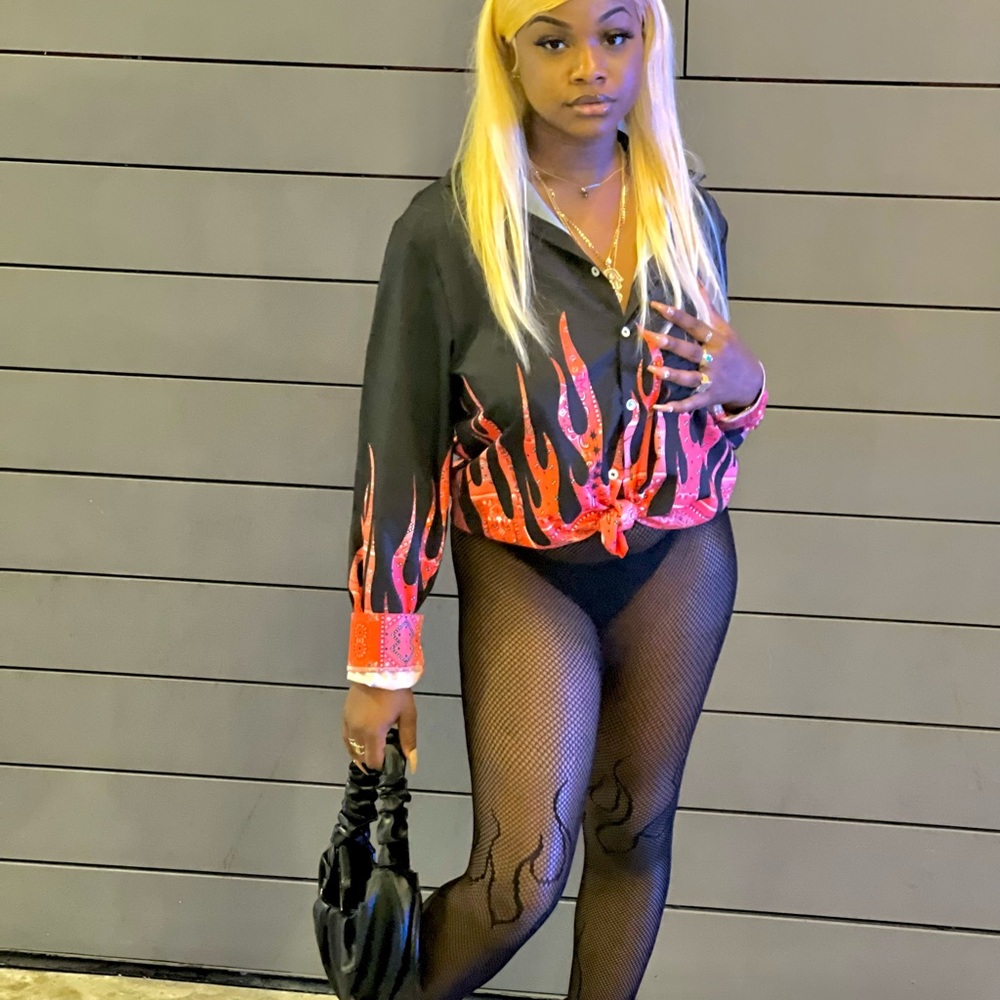 Flame Button down & flame stockings